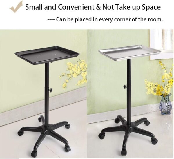 Salon Tray Cart Premium Aluminum Tattoo Tray Rolling Trolley Adjustable Height Storage Utility Cart for Clinic Spa Rolling Tray (Black) - Image 8
