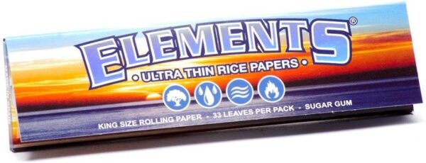 5 booklets Elements King Size (NOT Slim) Ultra Thin Rice rolling paper