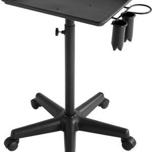 Yaheetech Rolling Salon Tray - Aluminum Trolley Cart Equipment on Wheels & Adjustable Height Mobile Beauty Salon Spa Stools Service Instrument Storage Tray w/Accessory Caddy - Black