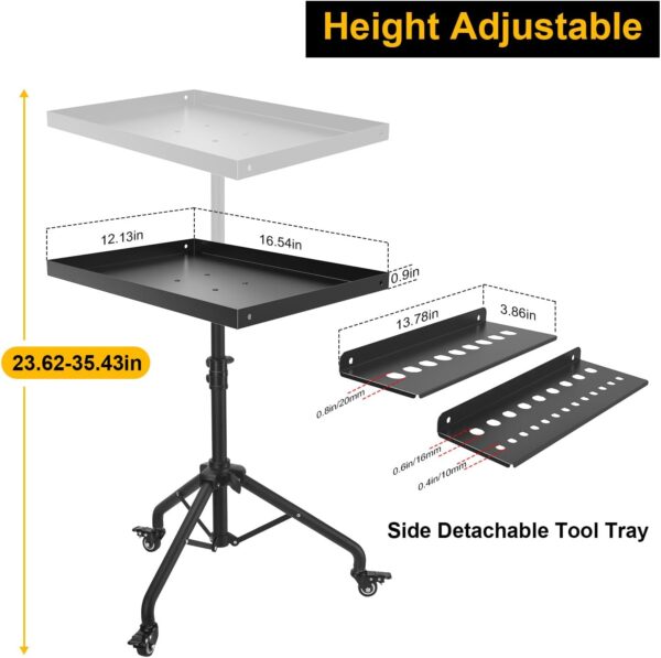 Rolling Tool Tray Cart, Mobile Work Table Tool Tray with 2 Tool Holder Metal Tattoo Tray Height Adjustable, Tool Table Rolling Utility Cart, Tray Cart Tool Storage for Salon Garage Bike Work Shop - Image 3