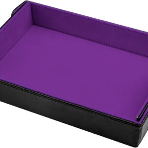 SIQUK Magnetic Folding Dice Tray Rectangle Dice Rolling Tray PU Leather Dice Trays Foldable Dice Holder Dice Rolling Mat Storage Box for D&D RPG Dice Games, Violet