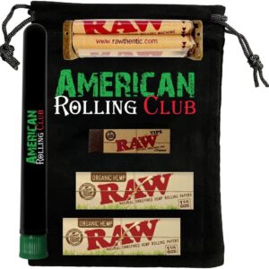 RAW Black Bag Combo | Organic 1-1/4 | Includes RAW Organic Cigarette Papers, Classic Tips, RAW Cigarette Machine, Black Carry Bag and Cigarette Saver