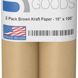 Bryco Goods (Pack of 2) Brown Kraft Packing Paper Rolls - 18" x 100' (1200”) - Moving Supplies, Gift Wrapping, Arts & Crafts, Bulletin Board Paper - Made in The USA