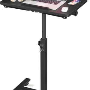 Adjustable Overbed Bedside Table, Hospital Bed Table with Wheels, Portable Rolling Desk, Mobile Small Standing Desk, Rolling Laptop Stand, Computer Cart