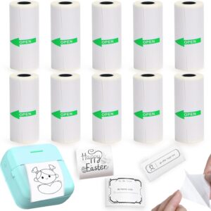 10 Rolls Mini Printer Sticker Paper Refill for Most Mini Thermal Printers, 57 x 25mm for T02/M02 （need remove paper holder）Thermal Sticker Paper Rolls for Study Notes Photos Journals Memo Lists