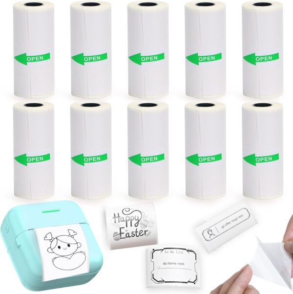 10 Rolls Mini Printer Sticker Paper Refill for Most Mini Thermal Printers, 57 x 25mm for T02/M02 （need remove paper holder）Thermal Sticker Paper Rolls for Study Notes Photos Journals Memo Lists