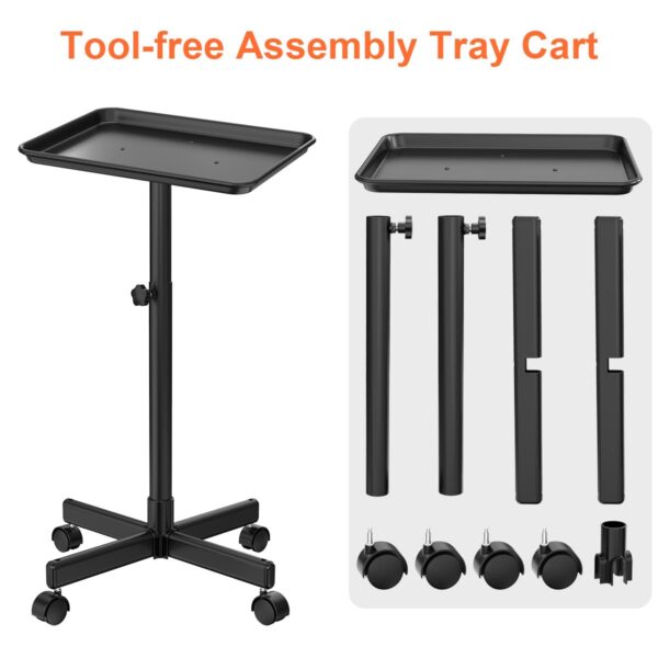 JOSTZHXIN Salon Rolling Tray, Premium Aluminum Tattoo Tray, Salon Rolling Cart Adjustable Height, SPA Service Rolling Trolley Tray for Beauty Hairstylist Dental Clinic,Black - Image 5