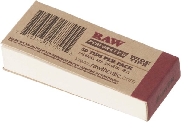 Raw Rolling Papers Perforated Wide Cotton Filter Tips 10 Pack = 500 Tips, 50 Count (Pack of 10) - Image 2