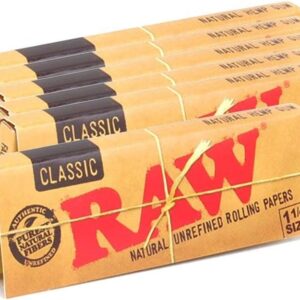 Raw Unrefined Classic 1.25 1 1/4 Size Cigarette Rolling Papers, 50 Count (Pack of 6)
