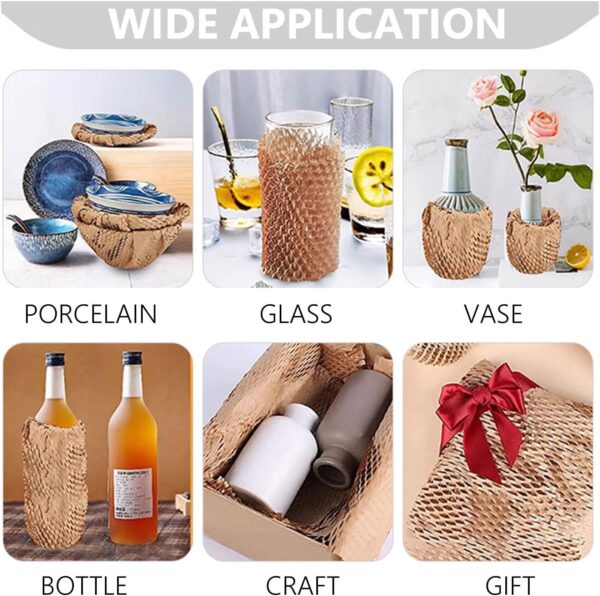 15" x 164' Honeycomb Packing Paper Bubble Wrap Alternative, Recyclable Moving and Shipping Cushion Material for Fragile Items with 12 Fragile Stickers - Image 8