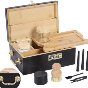 Bamboo Box Tray Set with Combination Lock, Decorative Box with Accessories,Tray and Glass Jars, Lockable Decorative Box Set with Exquisite Handles,Ideal for Home Storage and Great Gift(Black)