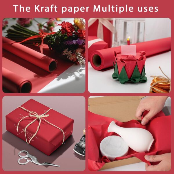 Flyhill Red Kraft Paper Roll-12in x 100FT(100sqft)-Recyclable Paper Roll for Valentient's Day,Craft Studio,Packing, Floor Covering,Dunnage,Parcel,Table Runner - Image 7