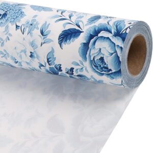 BIOBROWN Floral Wrapping Paper Jumbo Roll - 30 Inch X 33 Feet (82.5 sq. ft. ttl.) Blue White Peony Design Chinoiserie Gift Wrap Stone Paper for Wedding, Bridal Shower, Mother's Day