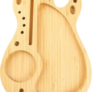 Bamboo Rolling Tray, Large Cigarette Tray, Decorative Tray with Rolling Paper Grinder Cigarette Slot(Guitar - 9.06'' x 7.29'')