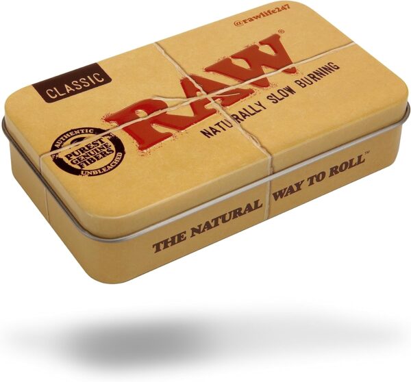 RAW Classic Pre-Rolled Papers 84mm Packed Inside a RAW Metal Tin Container with Packing Tubes | 20 Pack | - Image 3