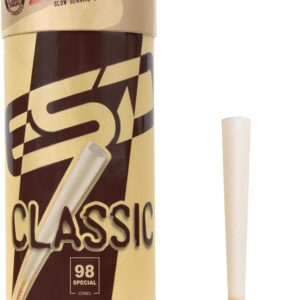 RAW Cones Classic 98 Special - 50 Pack - Slow Burning Pre Rolled Cones with Tips & Packing Tubes Included - Rolling Papers