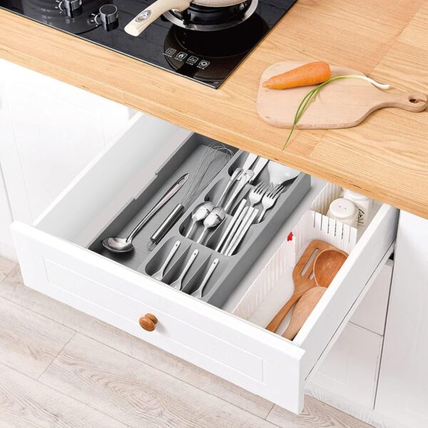 EOOXEKFX Weiliya UNRRZLCA Kitchen Drawer Organizer Tray,Drawer Organiser,Cutlery Tray,Expandable Utensil Tray for Kitchen,Compact Plastic Storage Organisation for Spoons - Image 5