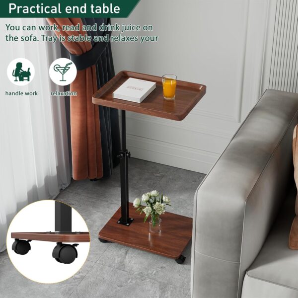 C Table End Table Adjustable Height, 360°Swivel TV Tray Table for Small Spaces, Couch Tables That slide under, C Shaped Side Tables living room and bedroom for Sofa, Bed,Chair, Snack (Walnut Brown) - Image 4