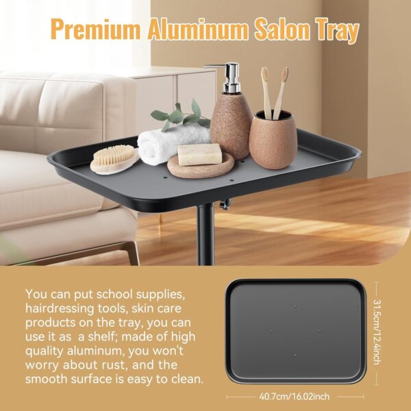 Salon Tray, Adjustable Height Salon Rolling Tray Cart with Wheels, Aluminum Hairstylist Color Tattoo Tray with Wheels for Salon&Spa Use(36inch) - Image 2