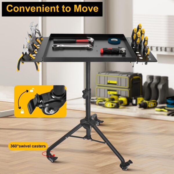 Rolling Tool Tray Cart, Mobile Work Table Tool Tray with 2 Tool Holder Metal Tattoo Tray Height Adjustable, Tool Table Rolling Utility Cart, Tray Cart Tool Storage for Salon Garage Bike Work Shop - Image 4