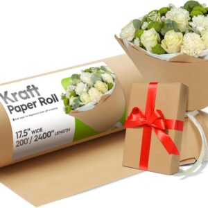 METRONIC Brown Kraft Paper Roll 17.5"x 2400"(200'), Craft Wrapping Paper Gift Wrapping Bulletin Board Arts & Crafts, Bouquet Flower Table Covering Poster Packing Shipping Moving Supplies 75GSM