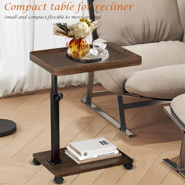 C Table End Table Adjustable Height, 360°Swivel TV Tray Table for Small Spaces, Couch Tables That Slide Under, C Shaped Side Tables with Wheels for Living Room and Bedroom, Bed - Image 7