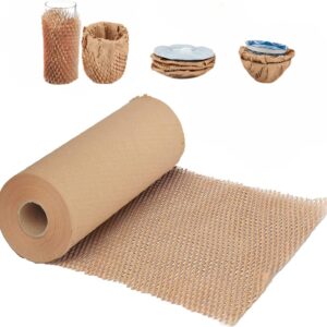 Honeycomb Packing Paper, 15"x300' Honeycomb Cushioning Bubble Wrap Paper Roll for Moving Shipping Breakables Packaging Gifts with 20 Fragile Sticker Biodegradable & Fully Recyclable Brown Kraft