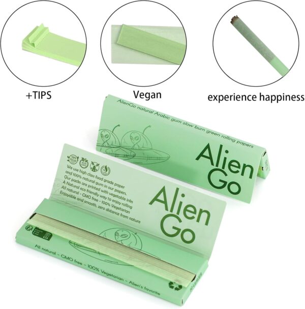 BudMan 1 1/4 Size Green Rolling Papers, 78mm Premium Rolling Papers, 25 Packs rolling papers with filters, Natural Arabic Gum, Tobacco Tools - Image 2
