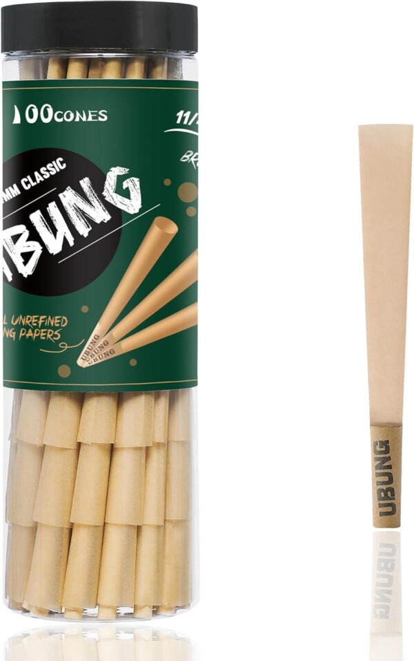 UBUNG 100 Pcs 11/4 Size Cones, Brown Pre Rolled Cones with Tips, 84mm Cones Rolling Papers with Tips