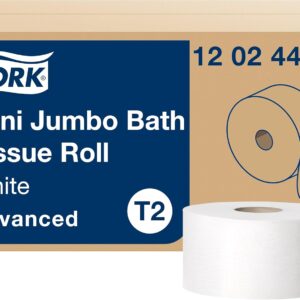 Tork Mini Jumbo Toilet Paper Roll White T2, Advanced, 2-Ply, 12 x 751', 12024402