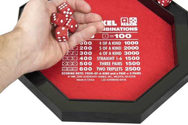 Farkel Game Set with Deluxe Dice Rolling Tray, Built-in Dice-Collection Channel, 2 Sets of Dice, 40-Sheet Scorepad, Classic Family Game - Image 3