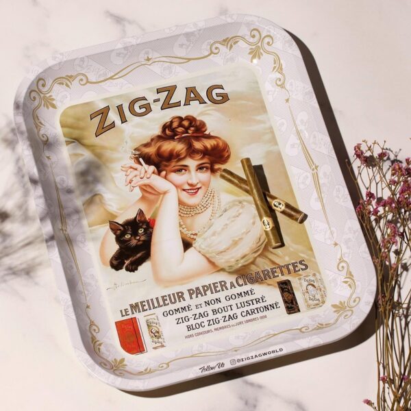 ZIG-ZAG Large Metal Rolling Tray - Vintage White - Elegant Design, Sleek Finish, Smooth Rounded Corners - Image 2