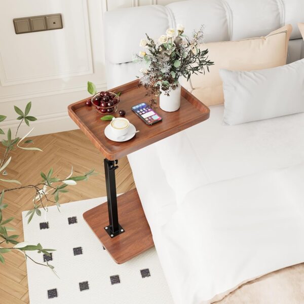 C Table End Table Adjustable Height, 360°Swivel TV Tray Table for Small Spaces, Couch Tables That slide under, C Shaped Side Tables living room and bedroom for Sofa, Bed,Chair, Snack (Walnut Brown) - Image 7