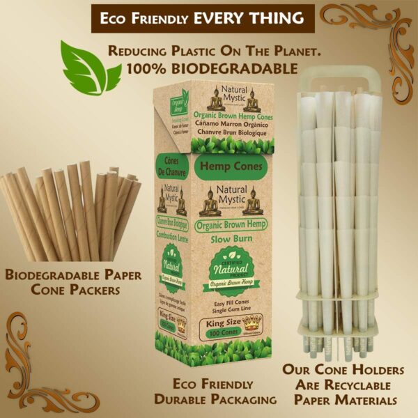 Pre Rolled Cones King Size – 100 Brown Classic Paper Tubes Natural Mystic Organic Rolling Papers With Tips Use Cone Loader Packing Sticks - Image 5