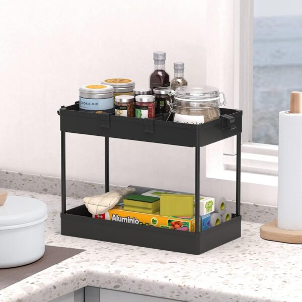 SPACELEAD 3 Tier Rolling Cart with Wheels, Storage Craft Art Trolley Organizer Serving, 3 Hanging Baskets Easy Assembly, for Office, Living Room, Kitchen, Black - Image 6