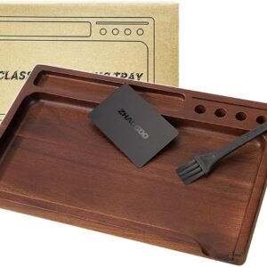 Black Walnut Rolling Tray 11"x7" Tray Rolling Tray Set with Cleaning Brush and Scoop Card - Accessories for Rolling Papers, Grinders - Tray with Smooth Rounded Edges