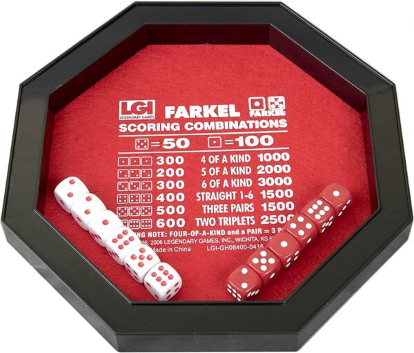 Farkel Game Set with Deluxe Dice Rolling Tray, Built-in Dice-Collection Channel, 2 Sets of Dice, 40-Sheet Scorepad, Classic Family Game - Image 2