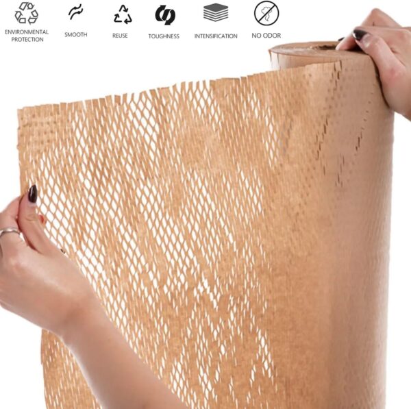 15" x 164' Honeycomb Packing Paper Bubble Wrap Alternative, Recyclable Moving and Shipping Cushion Material for Fragile Items with 12 Fragile Stickers - Image 3