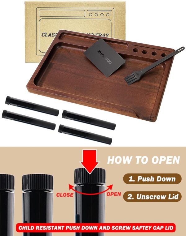 Walnut Rolling Tray 11"x7" Tray Rolling Tray Set with Funnel *4, Cleaning Brush and Scoop Card - Accessories for Rolling Papers, Grinders - Tray with Smooth Rounded Edges - Image 5