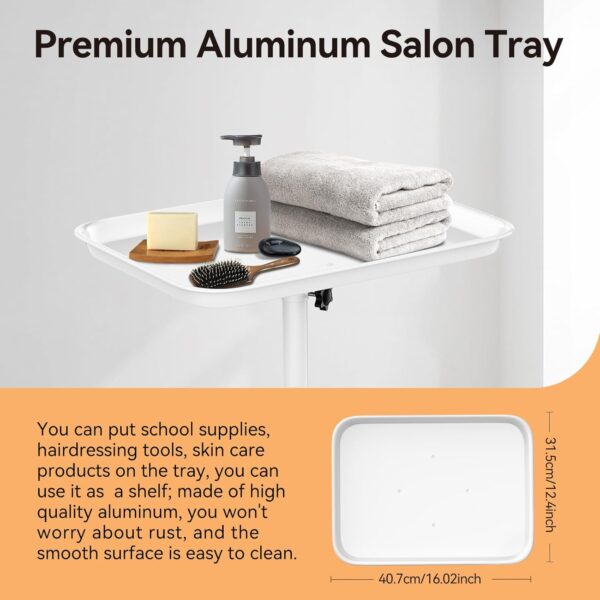 Salon Tray on Wheels, Adjustable Tattoo Tray Salon Trolley Cart for Hair Stylist Salon Rolling Tray for Clinic, Spa and Barber(36inch-White) - Image 3