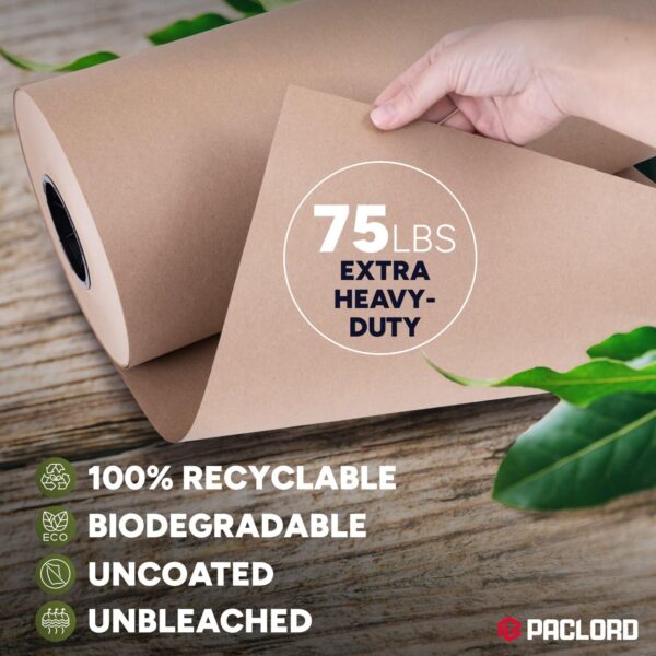 18" x 5700" (475 feet) Natural Brown Kraft Paper Roll, 75 Lb Extra Heavy-Duty (Grocery Bag Grade) – Made in USA Large Size Roll of Brown Wrapping Paper, 3-inch Core – for Packaging, Shipping - Image 3