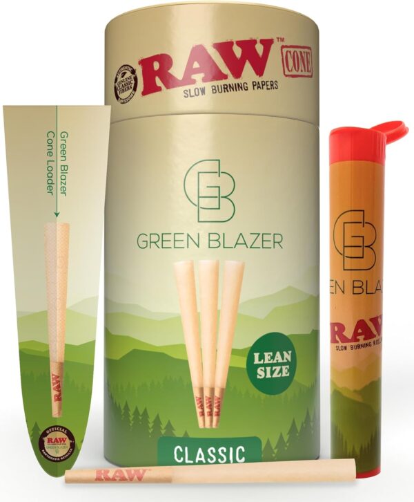 RAW Cones Lean Size: 100 Pack Slim Pre Rolled Rolling Papers & Tips, Classic Flavor, Slow Burning Rawthentic Paper, 109mm