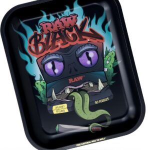 RAW Black Rolling Tray - Limited Edition Monster Design for Pre-Rolled Cones, Wrap Papers, and Accessories - Large - 14 x 11 inches
