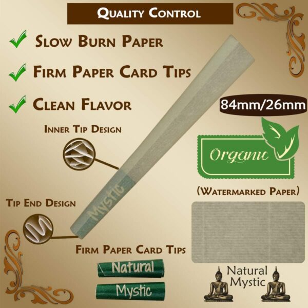 Pre Rolled Cones 1 1/4 Size – 50 Brown Classic Paper Tubes Natural Mystic Organic Rolling Papers With Tips Use Cone Loader Packing Sticks - Image 2