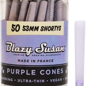 Purple Pre-Rolled Cones, 50 Count (53mm Shorty) - Slow-Burning Rolling Paper & Ultra-Thin  Preroll Cones with Filter Tips - Vegan, GMO-Free, Convenient & Easy-To-Use Prerolled Shortys 