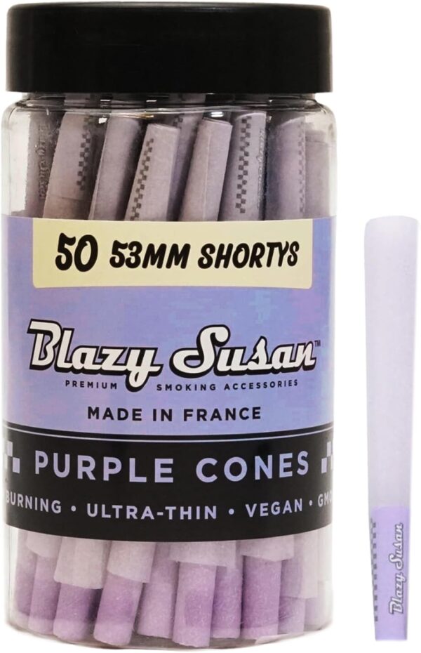 Purple Pre-Rolled Cones, 50 Count (53mm Shorty) - Slow-Burning Rolling Paper & Ultra-Thin  Preroll Cones with Filter Tips - Vegan, GMO-Free, Convenient & Easy-To-Use Prerolled Shortys 