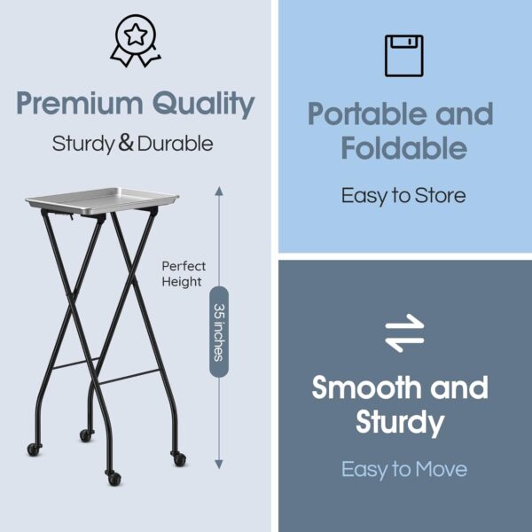 Aluminum Foldaway Folding Service Tray on Wheels - Image 2