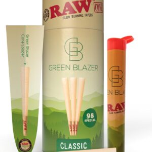 RAW Cones 98 Special 100 Pack Patented Slow Burning Pre Rolled Cones Rolling Papers & Tips – All Natural Classic Rawthentic Paper, 98mm