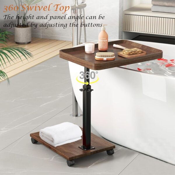 C Table End Table Adjustable Height, 360°Swivel TV Tray Table for Small Spaces, Couch Tables That Slide Under, C Shaped Side Tables with Wheels for Living Room and Bedroom, Bed - Image 5