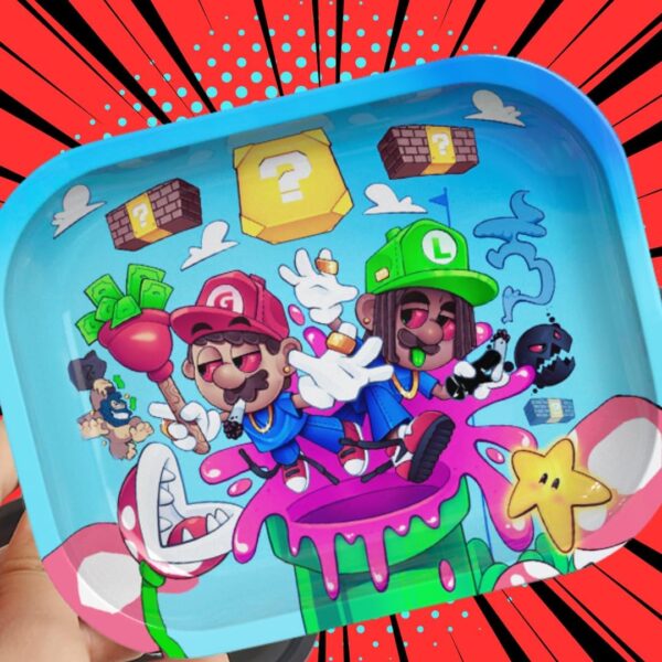 Rolling Tray. Decorative Tray for Multipurpose Use Tin is 7 x 5.5 inches. This Mario and Luigi Rolling Tray is Made of tin. Cool Cartoon Design. - Image 7